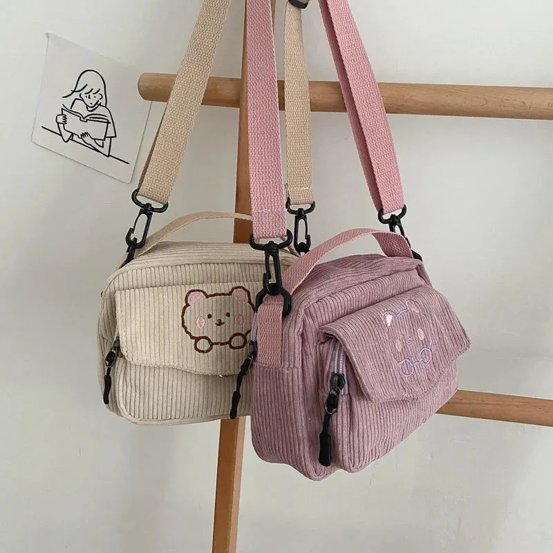 🎀 Cute Teddy Bear Corduroy Crossbody Bag 🐻✨ - Personalized Kawaii Shoulder Tote