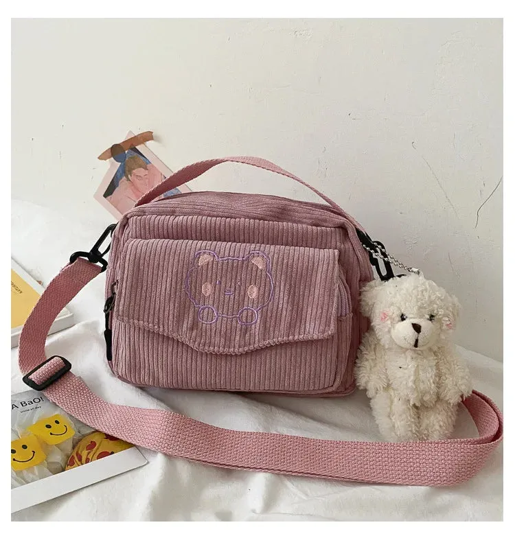 🎀 Cute Teddy Bear Corduroy Crossbody Bag 🐻✨ - Personalized Kawaii Shoulder Tote