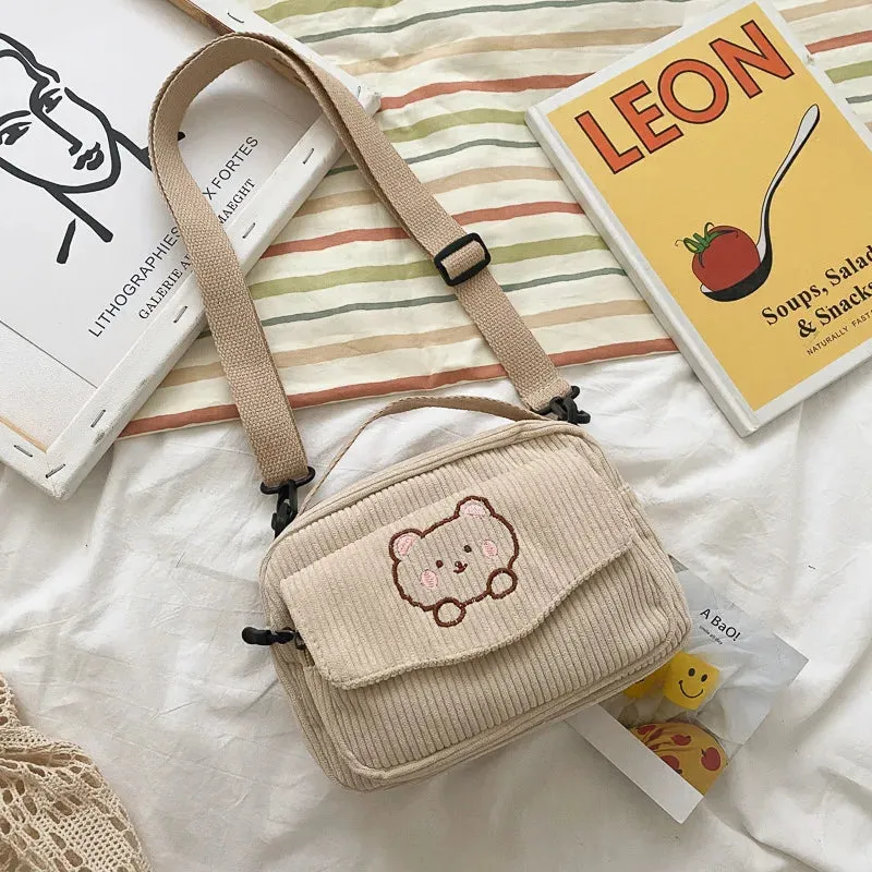 🎀 Cute Teddy Bear Corduroy Crossbody Bag 🐻✨ - Personalized Kawaii Shoulder Tote