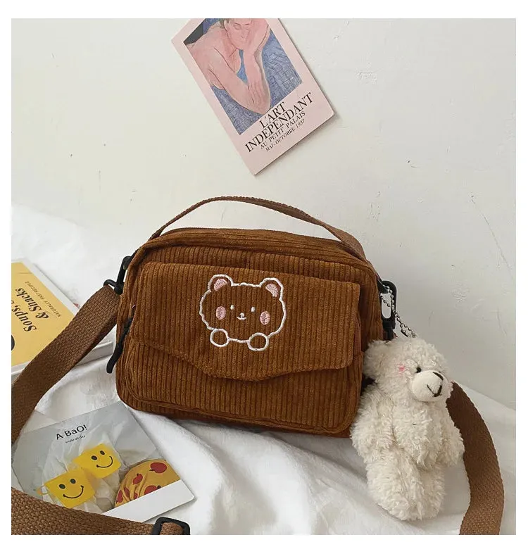 🎀 Cute Teddy Bear Corduroy Crossbody Bag 🐻✨ - Personalized Kawaii Shoulder Tote
