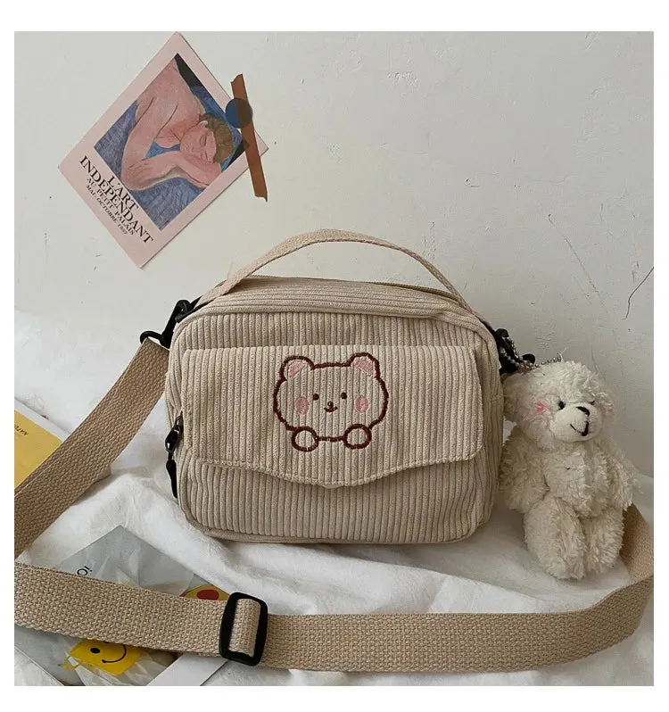 🎀 Cute Teddy Bear Corduroy Crossbody Bag 🐻✨ - Personalized Kawaii Shoulder Tote