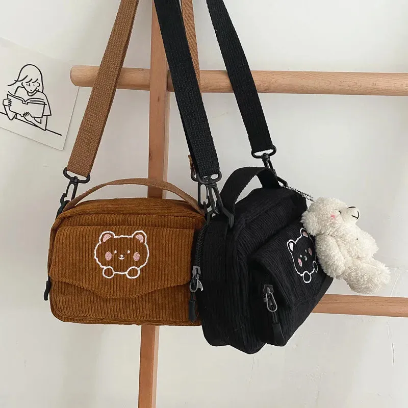 🎀 Cute Teddy Bear Corduroy Crossbody Bag 🐻✨ - Personalized Kawaii Shoulder Tote