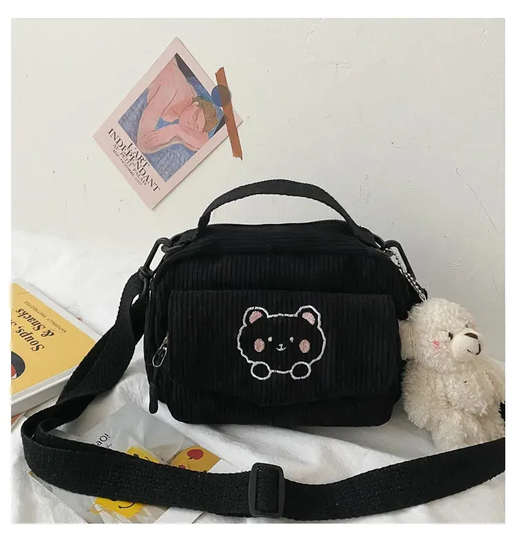 🎀 Cute Teddy Bear Corduroy Crossbody Bag 🐻✨ - Personalized Kawaii Shoulder Tote