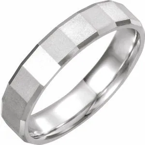 14K White 5 mm Geometric Band  Size 11
