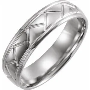 14K White 6 mm Tread Pattern Band Size 11