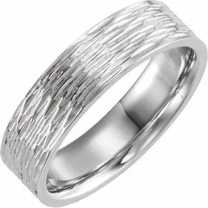 14K White 6 mm Tree Bark Pattern Band Size 9.5