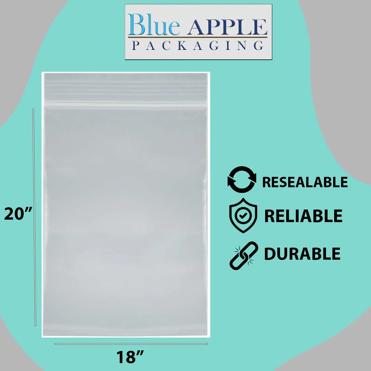 18X20 inches Reclosable Single Line Zipper Poly Bags 2 Mil (LDPE)