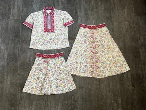 1930s playsuit set . vintage 30s top shorts and skirt . size s to m