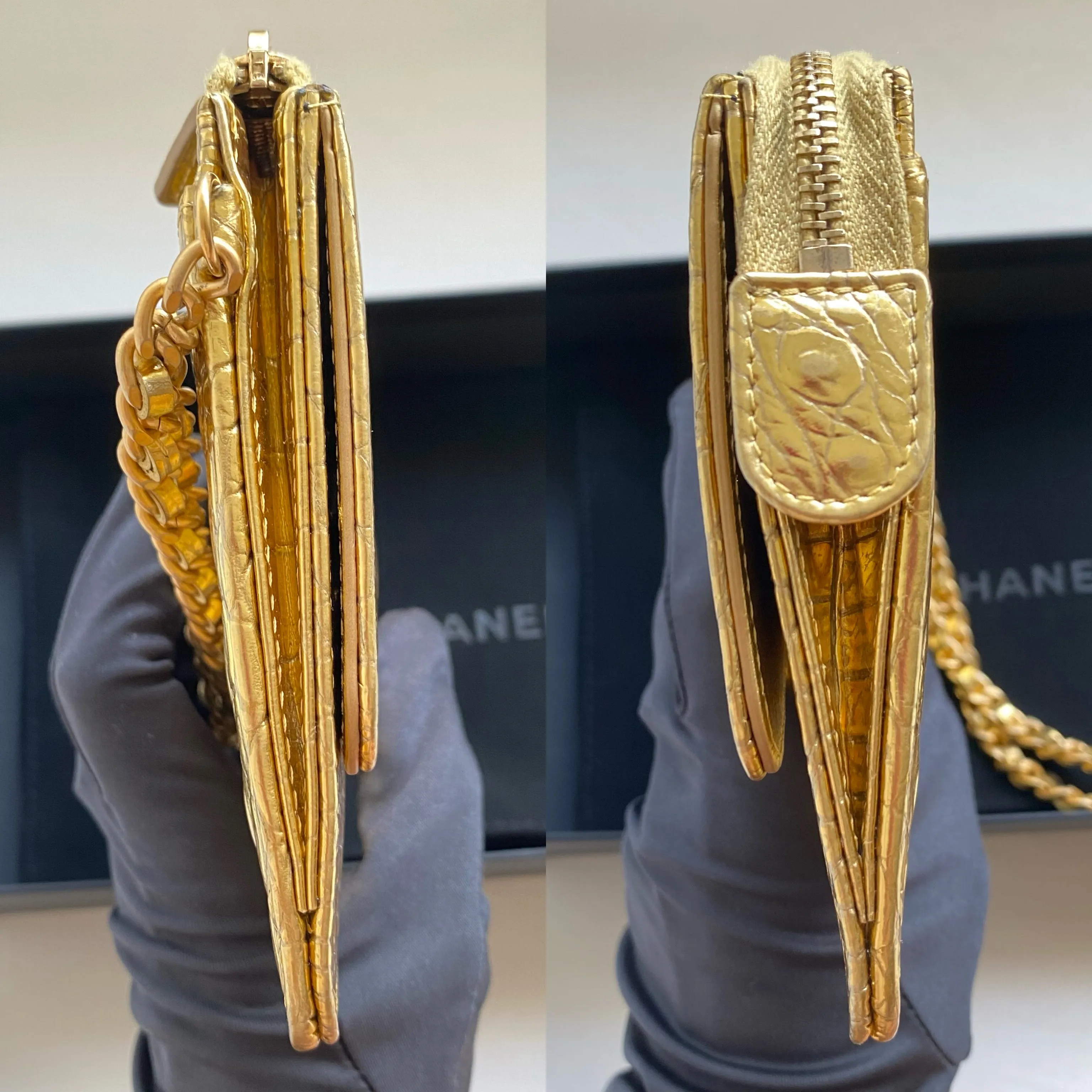 19A Ancient Egypt Gold Croc Embossed Wristlet Clutch