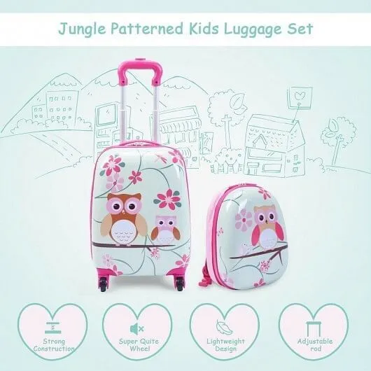 2 Pieces 12 Inch 16 Inch Green ABS Kids Suitcase Luggage Set - Color: Pink