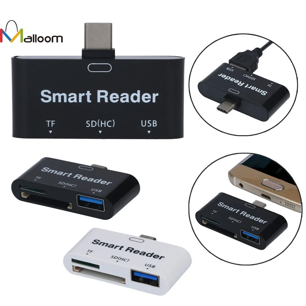 2017 Black and white USB Type-C OTG Smart Reader TF/SD(HC)/USB Adapter (3 in 1)    Usb Cable