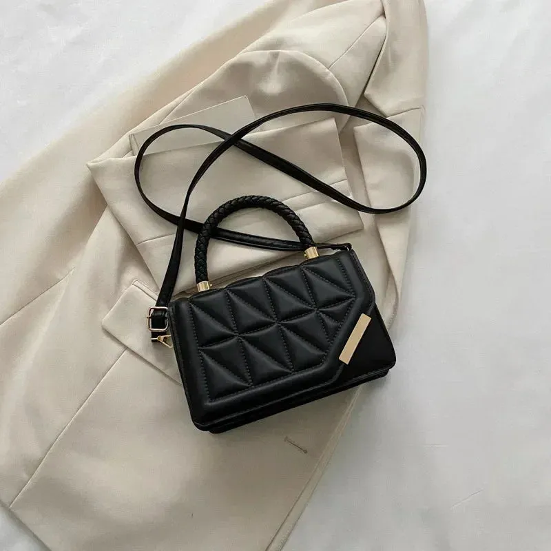 2024 New Fashion Shoulder Bag Plaid PU Leather Ladies Square Handbags Brand Designer Small Black Crossbody Bags for Women