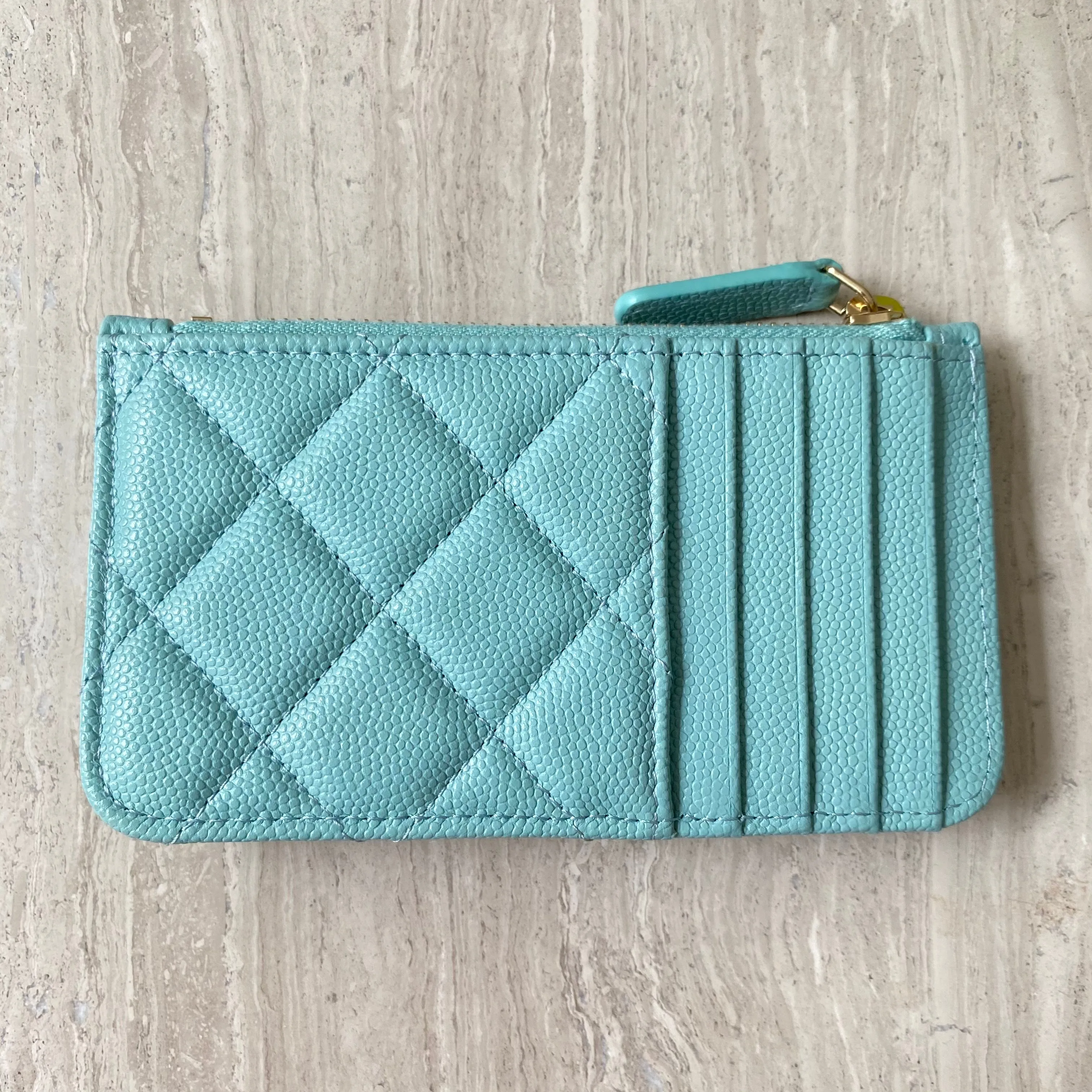 20C Tiffany Blue Caviar Zip Flap Card Holder with Multi Back Slots