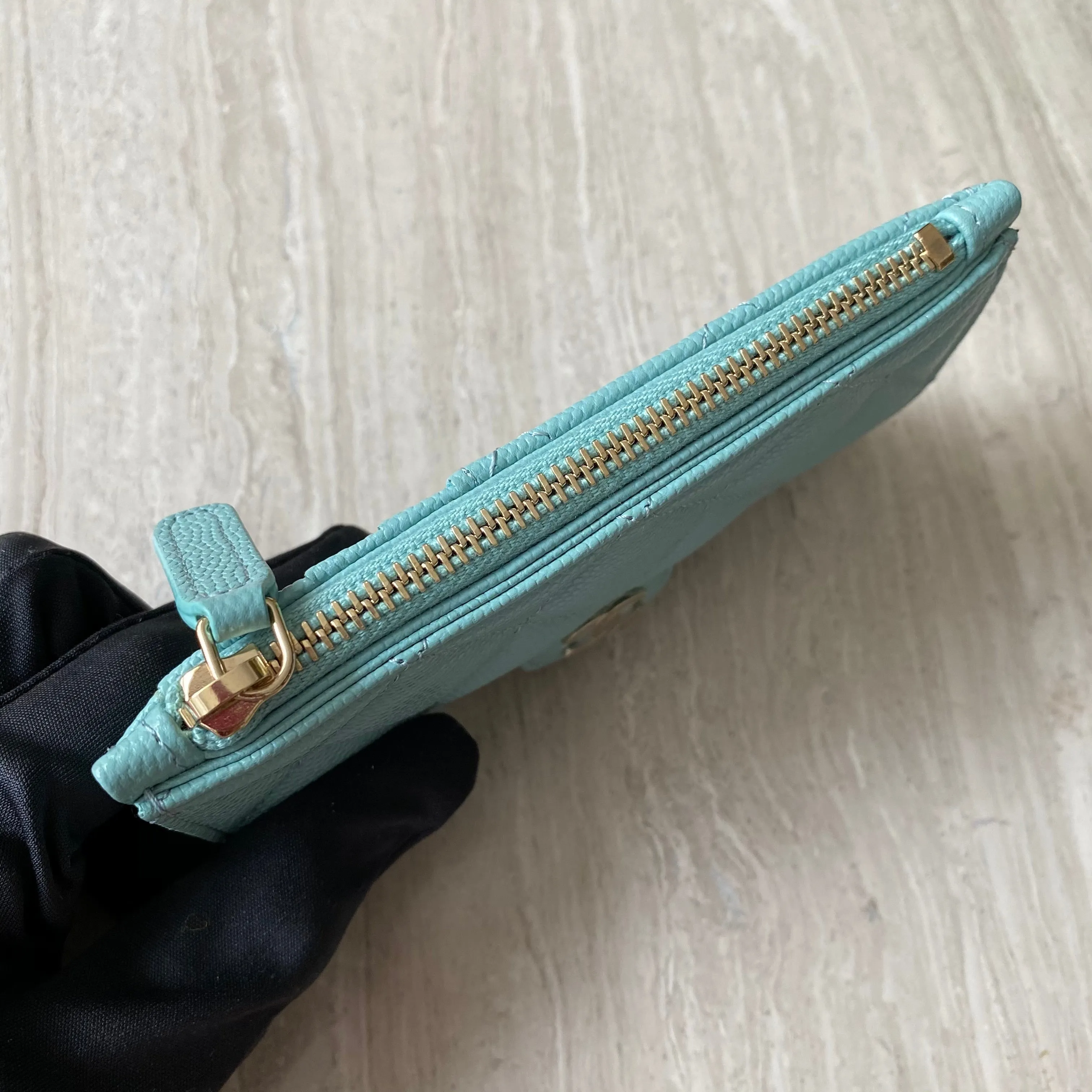 20C Tiffany Blue Caviar Zip Flap Card Holder with Multi Back Slots