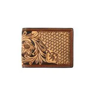 3D Tan Floral/Basket Weave Tooled Flip Style Bifold Wallet