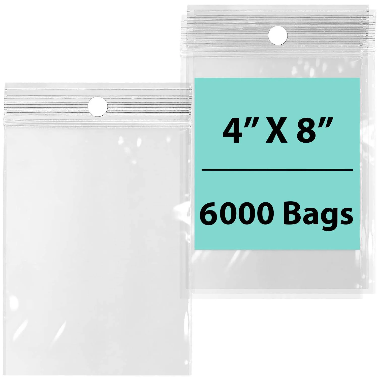 4X8 inches Reclosable Poly Bags with Hang Hole 2 Mil (LDPE) Single Track Zipper