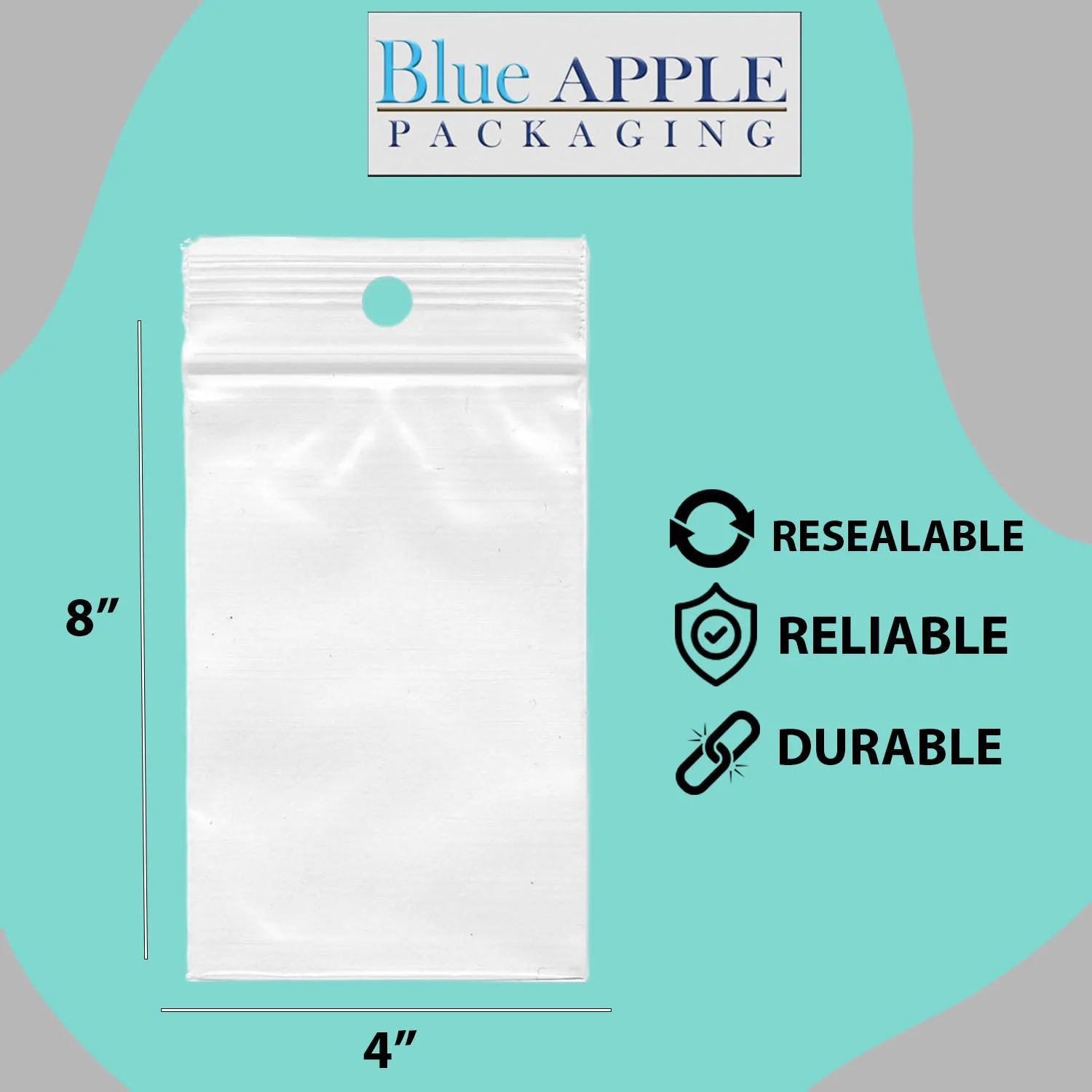 4X8 inches Reclosable Poly Bags with Hang Hole 2 Mil (LDPE) Single Track Zipper