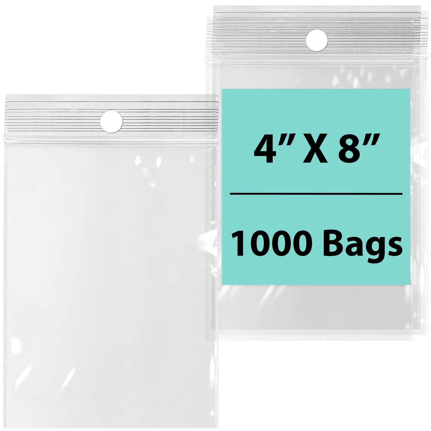 4X8 inches Reclosable Poly Bags with Hang Hole 2 Mil (LDPE) Single Track Zipper