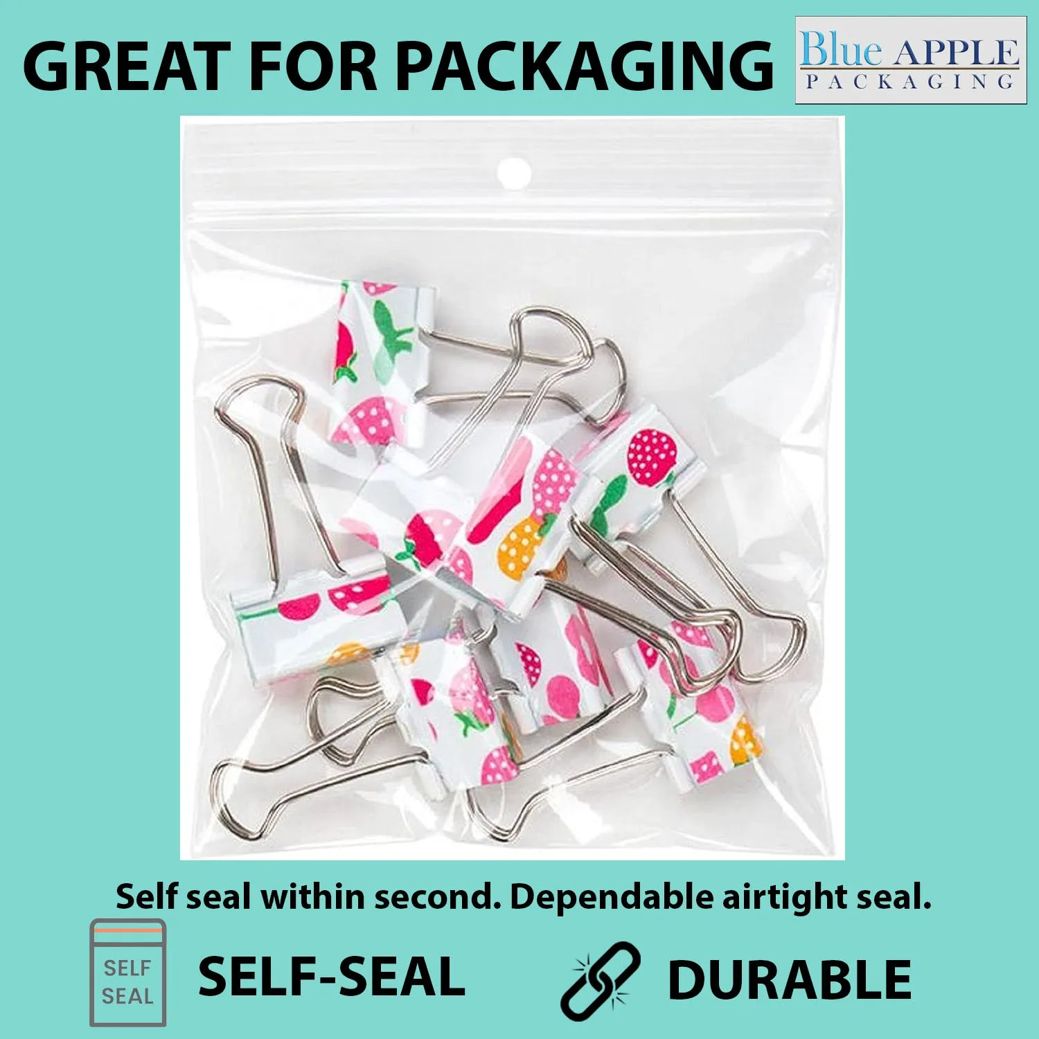 4X8 inches Reclosable Poly Bags with Hang Hole 2 Mil (LDPE) Single Track Zipper