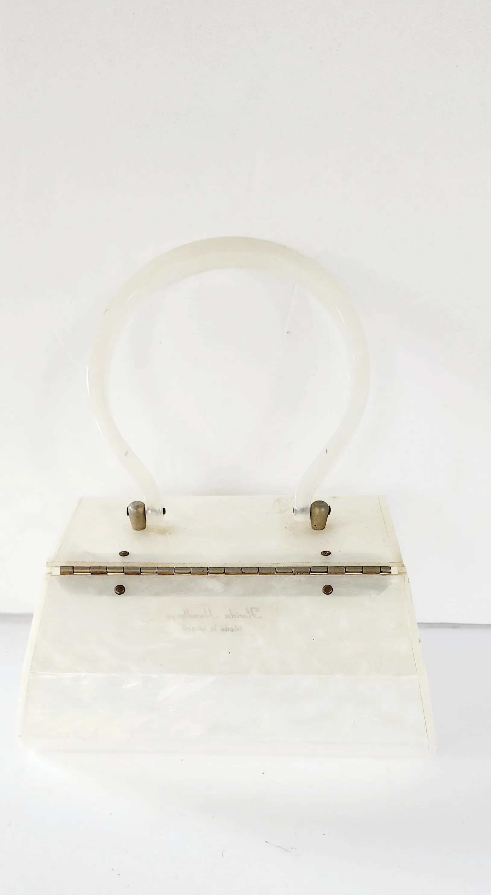 50s White Lucite Bag Top Handle Box Purse by Florida Handbags