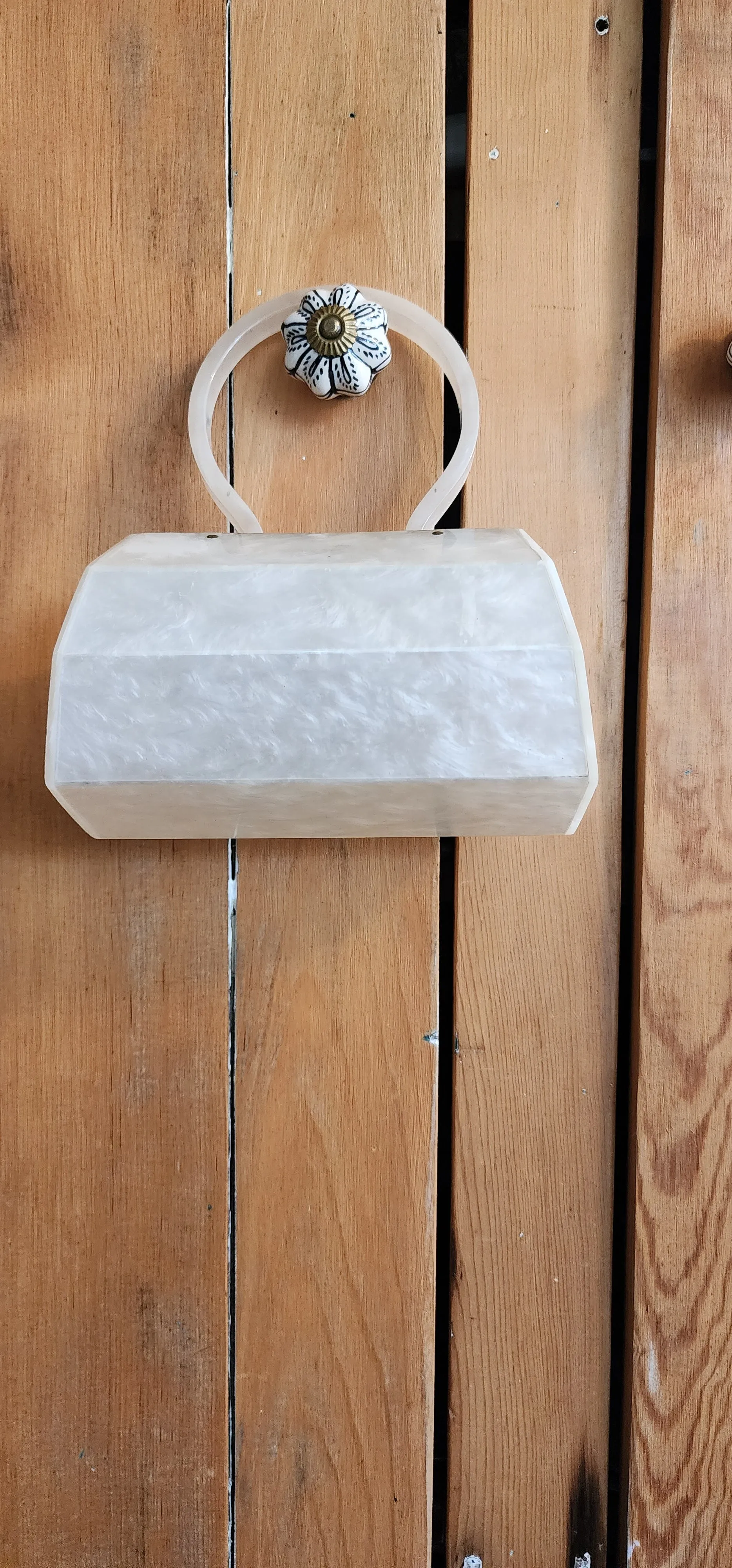 50s White Lucite Bag Top Handle Box Purse by Florida Handbags