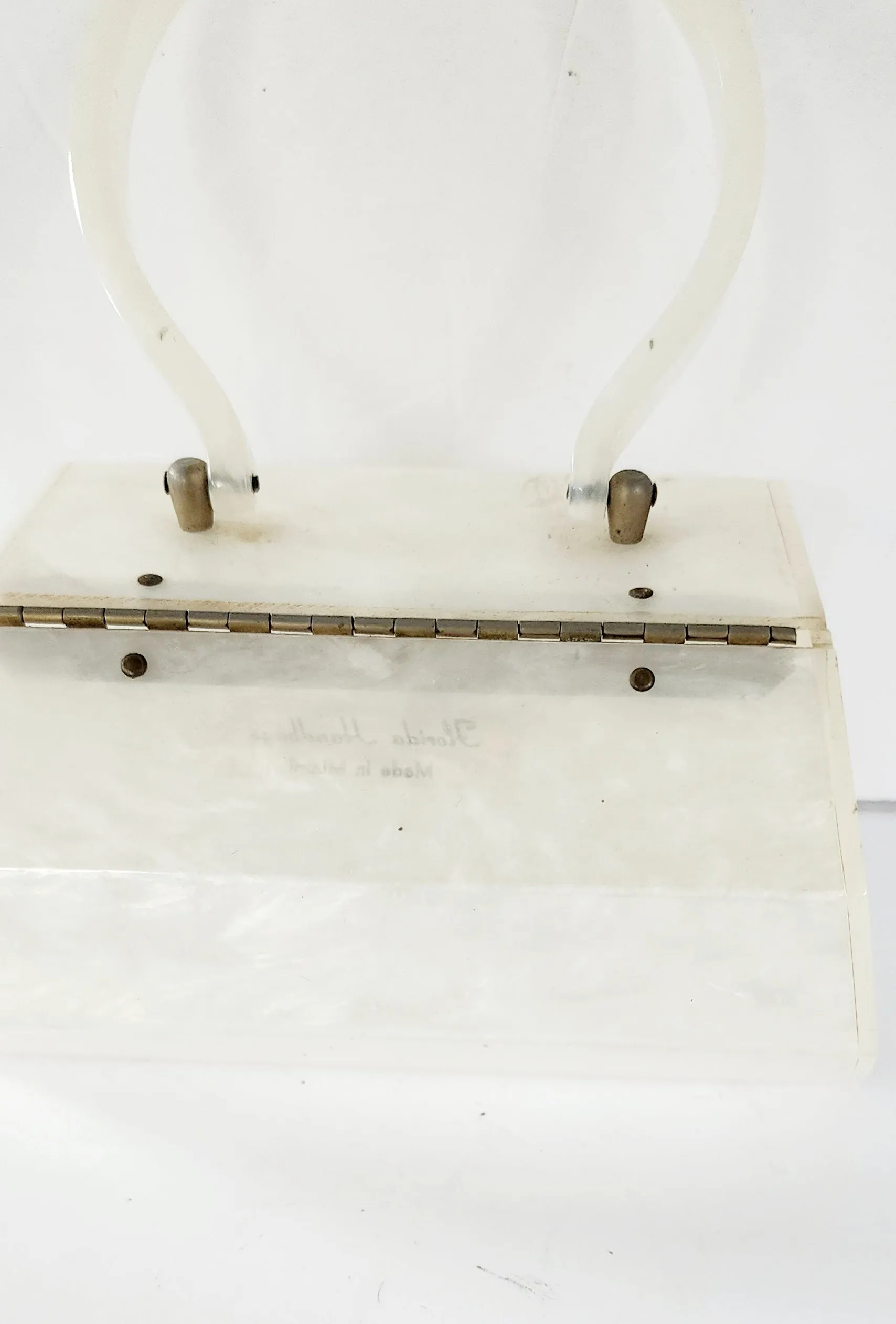 50s White Lucite Bag Top Handle Box Purse by Florida Handbags