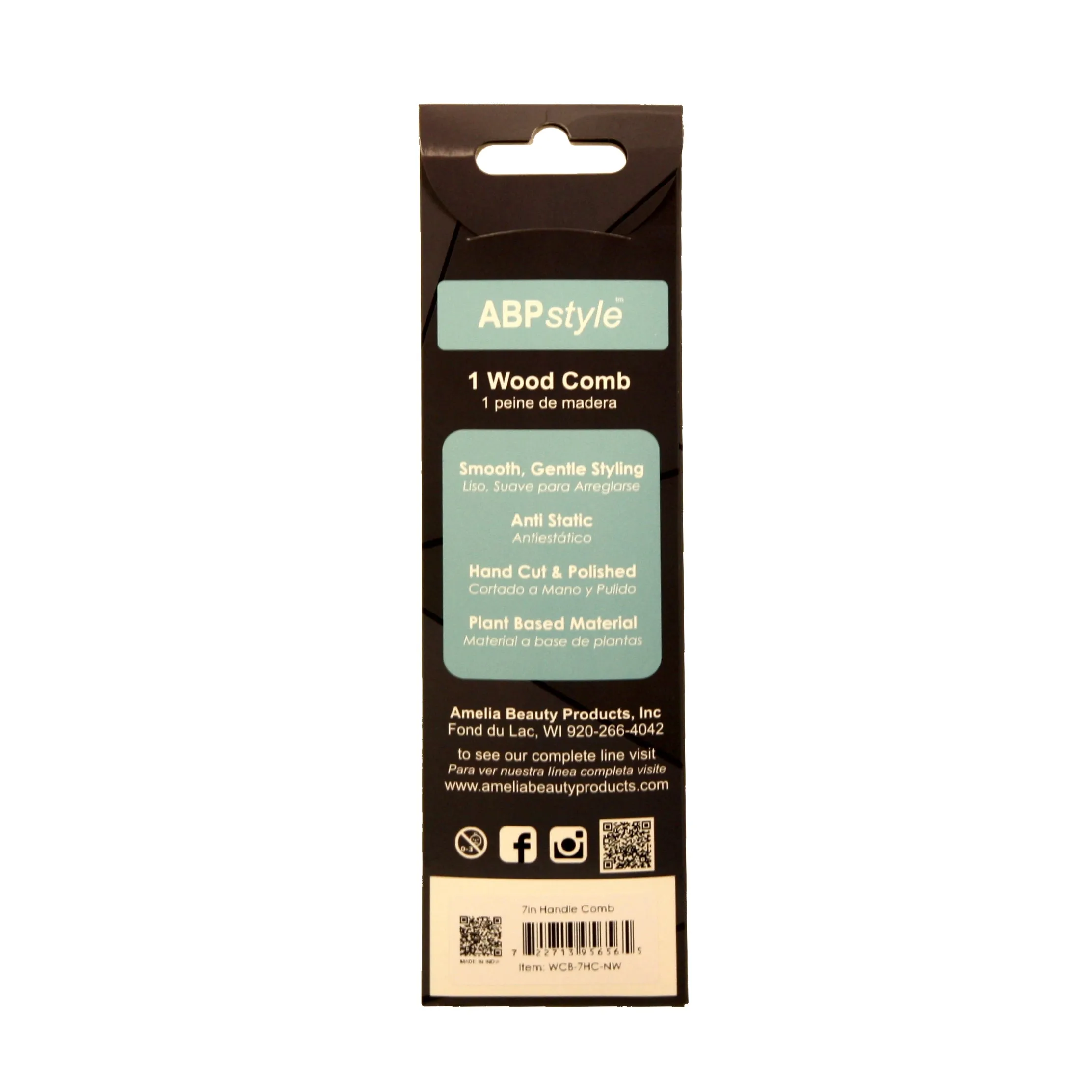ABPStyle, 7in Neem Wood Handle Comb. Anti-Static, Damage Free, Promotes Hair Growth, Environmentally Friendly