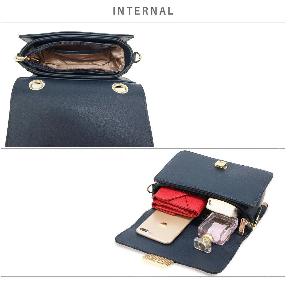 AG00716 - Navy Glitter Flap Cross Body Bag