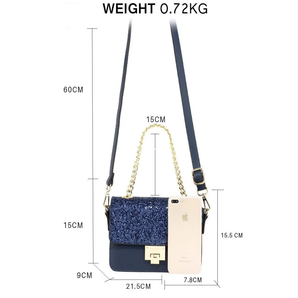 AG00716 - Navy Glitter Flap Cross Body Bag
