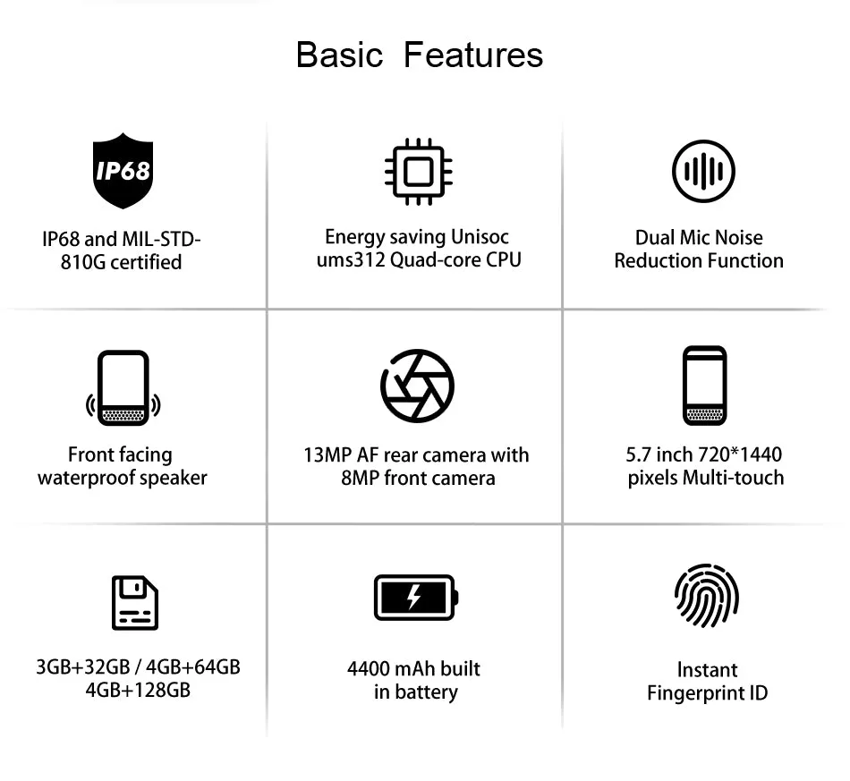 AGM A10 Front placed speaker 5.7"" HD  4G/6G  128G Android 9 Rugged Phone 4400mAh IP68 Waterproof Smartphone black_4GB 128GB-Russian version