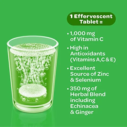Airborne Vitamina C 1000 mg Suplemento de apoyo inmune, fórmula efervescente, limón lima, 10 unidades (embalaje puede variar)