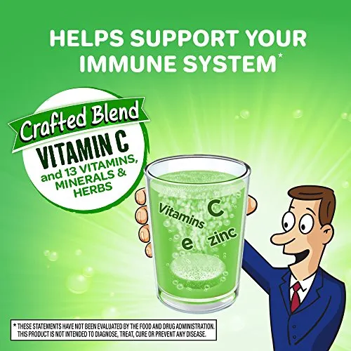 Airborne Vitamina C 1000 mg Suplemento de apoyo inmune, fórmula efervescente, limón lima, 10 unidades (embalaje puede variar)