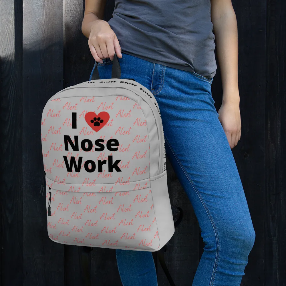 Allover Alert & I Heart Nose Work/ Scent Work Backpack-Grey