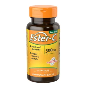 American Health Cápsulas Ester-C – Suave en el estómago, Vitamina C no ácida – 500 mg, 60 unidades (30 porciones)