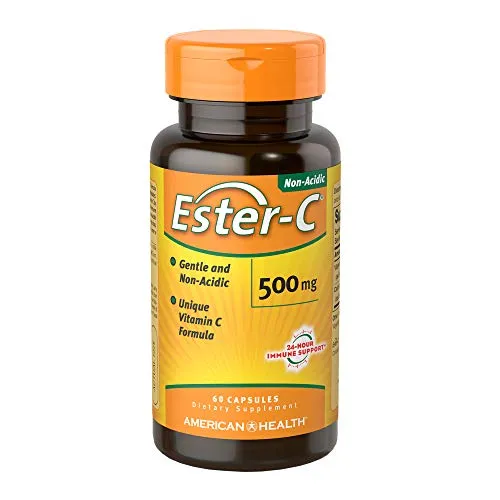 American Health Cápsulas Ester-C – Suave en el estómago, Vitamina C no ácida – 500 mg, 60 unidades (30 porciones)