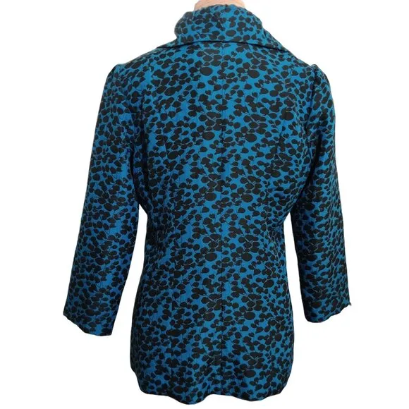 An Ren New York Womens Coat Art to Wear Abstract Leaf Floral Blue Black Sz L