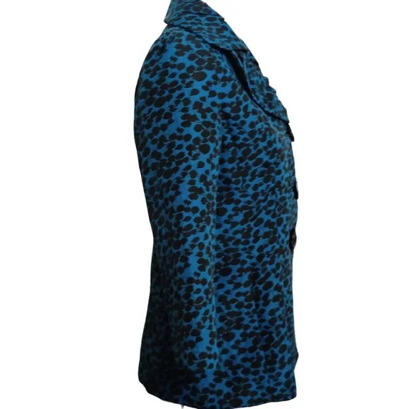 An Ren New York Womens Coat Art to Wear Abstract Leaf Floral Blue Black Sz L