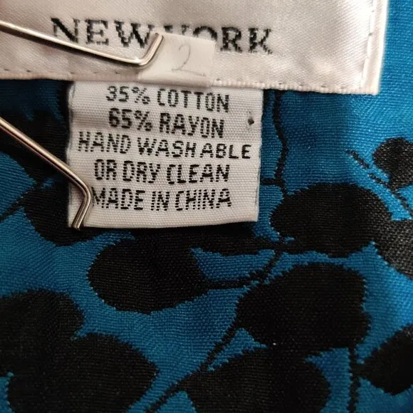 An Ren New York Womens Coat Art to Wear Abstract Leaf Floral Blue Black Sz L
