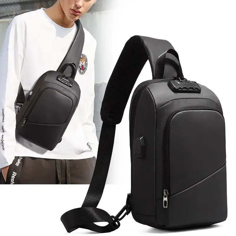 Anti-theft Lock Bag Men Shoulder USB Charging Short Trip Travel