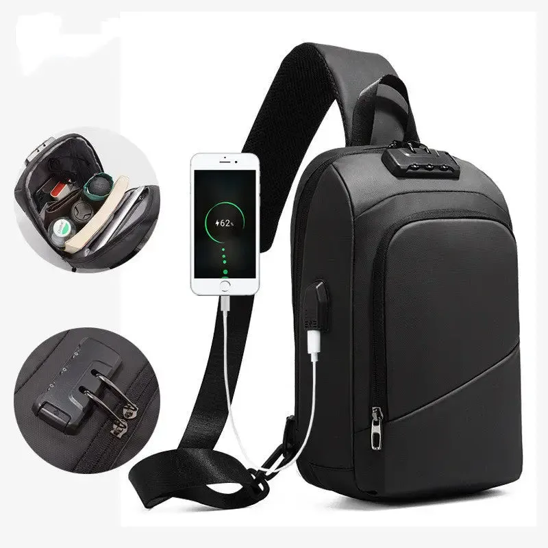 Anti-theft Lock Bag Men Shoulder USB Charging Short Trip Travel