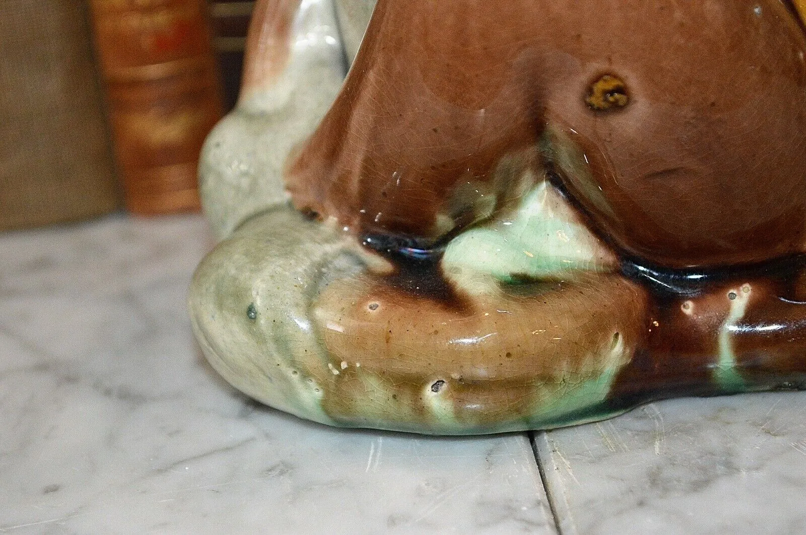 Antique English Majolica Monkey Pitcher Jug 19th C. Pink Interior