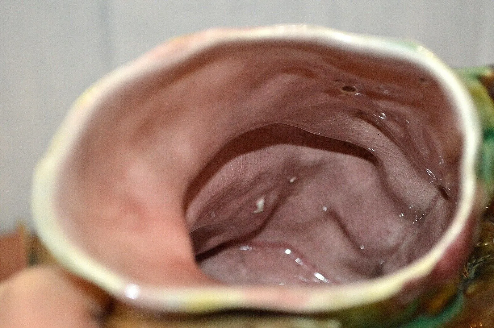 Antique English Majolica Monkey Pitcher Jug 19th C. Pink Interior