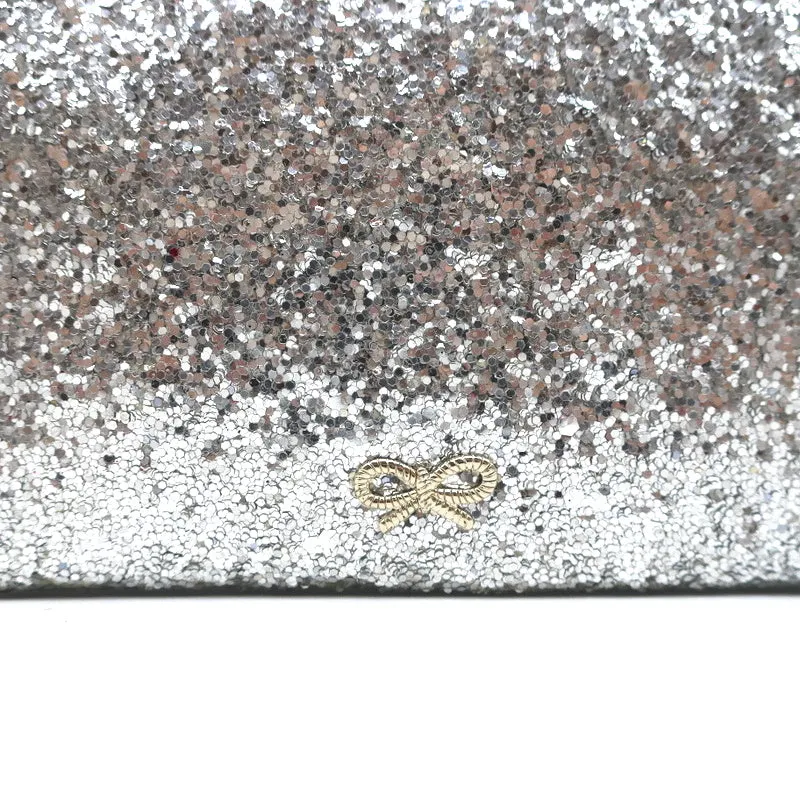 Anya Hindmarch Valorie Glitter Clutch Silver Small Evening Bag