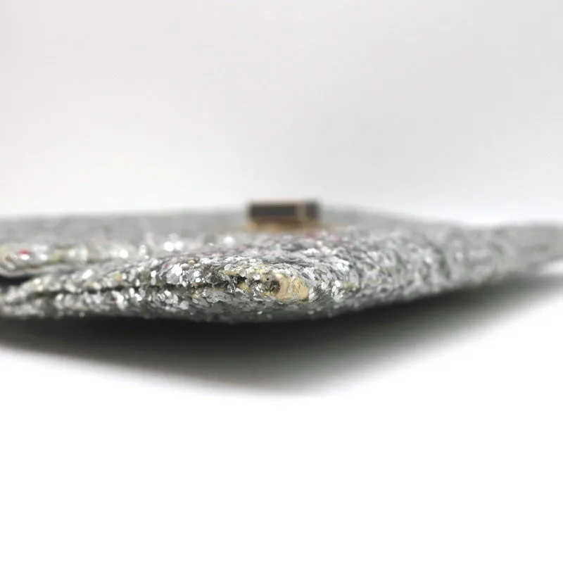 Anya Hindmarch Valorie Glitter Clutch Silver Small Evening Bag
