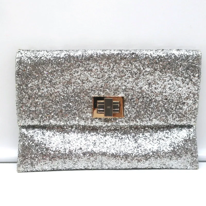 Anya Hindmarch Valorie Glitter Clutch Silver Small Evening Bag