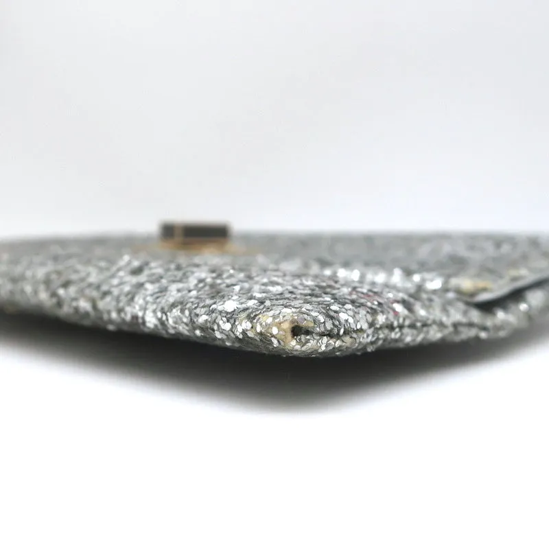 Anya Hindmarch Valorie Glitter Clutch Silver Small Evening Bag