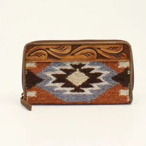 Ariat Southwestern Wool Blanket Wallet with Tooled Leather Accent