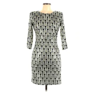 Ark &amp; Co Peacock Sequins Black Gold White &amp; Silver Bling 3/4 Sleeve Midi Dress