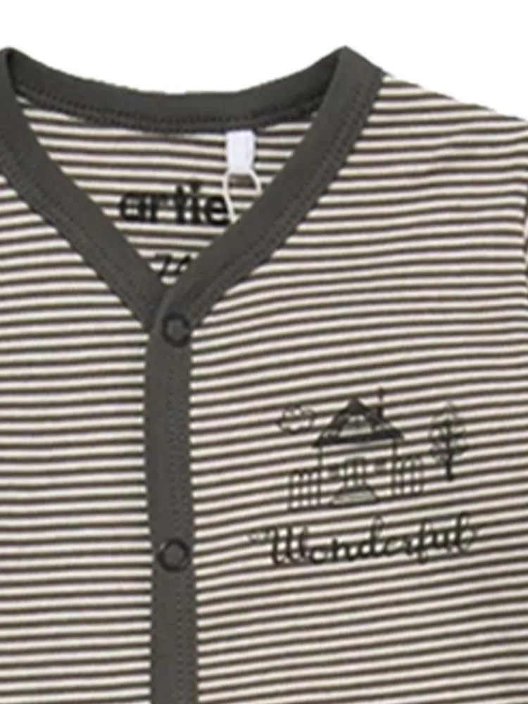 Artie - Grey & White Wonderful Striped Footed Baby Sleepsuit 3 to 18 months