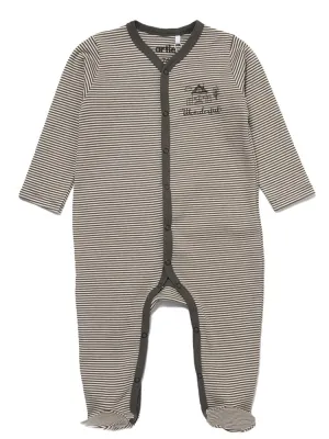 Artie - Grey & White Wonderful Striped Footed Baby Sleepsuit 3 to 18 months